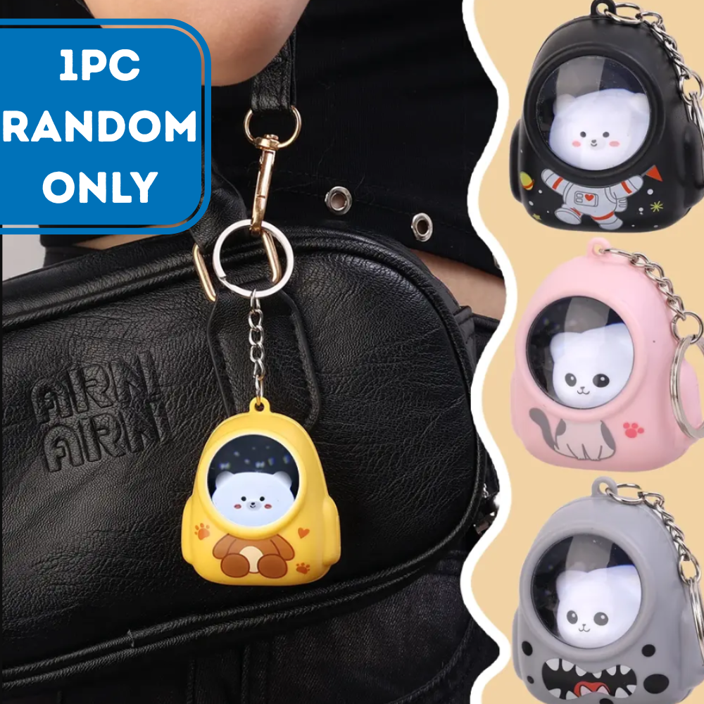 Cute Kitty In Bag Keychain With Light On / Off Button | 1pc Random Colour