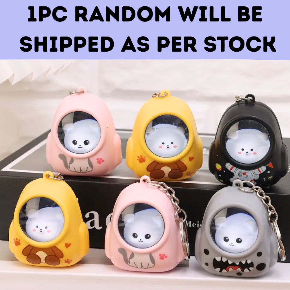Cute Kitty In Bag Keychain With Light On / Off Button | 1pc Random Colour