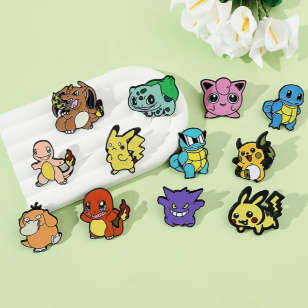 Pocket Monster Cartoon Lapel Pins | Metallic Enamel Badges | Pack of 3