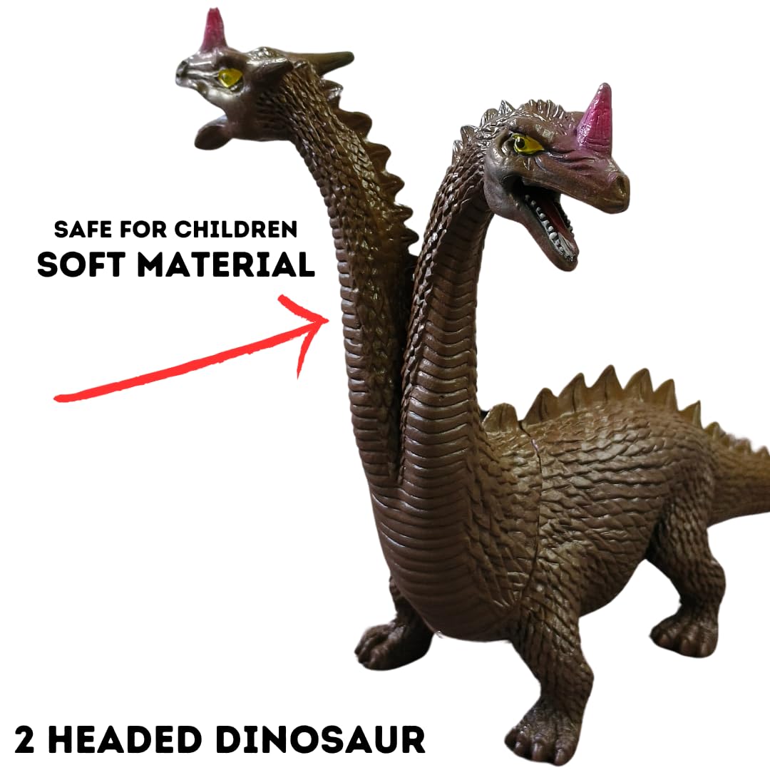 Dinosaur Toys for Kids Height-17x20CM Two Head Dinosaur Toy Action Figures | 2 Head Brown Slim