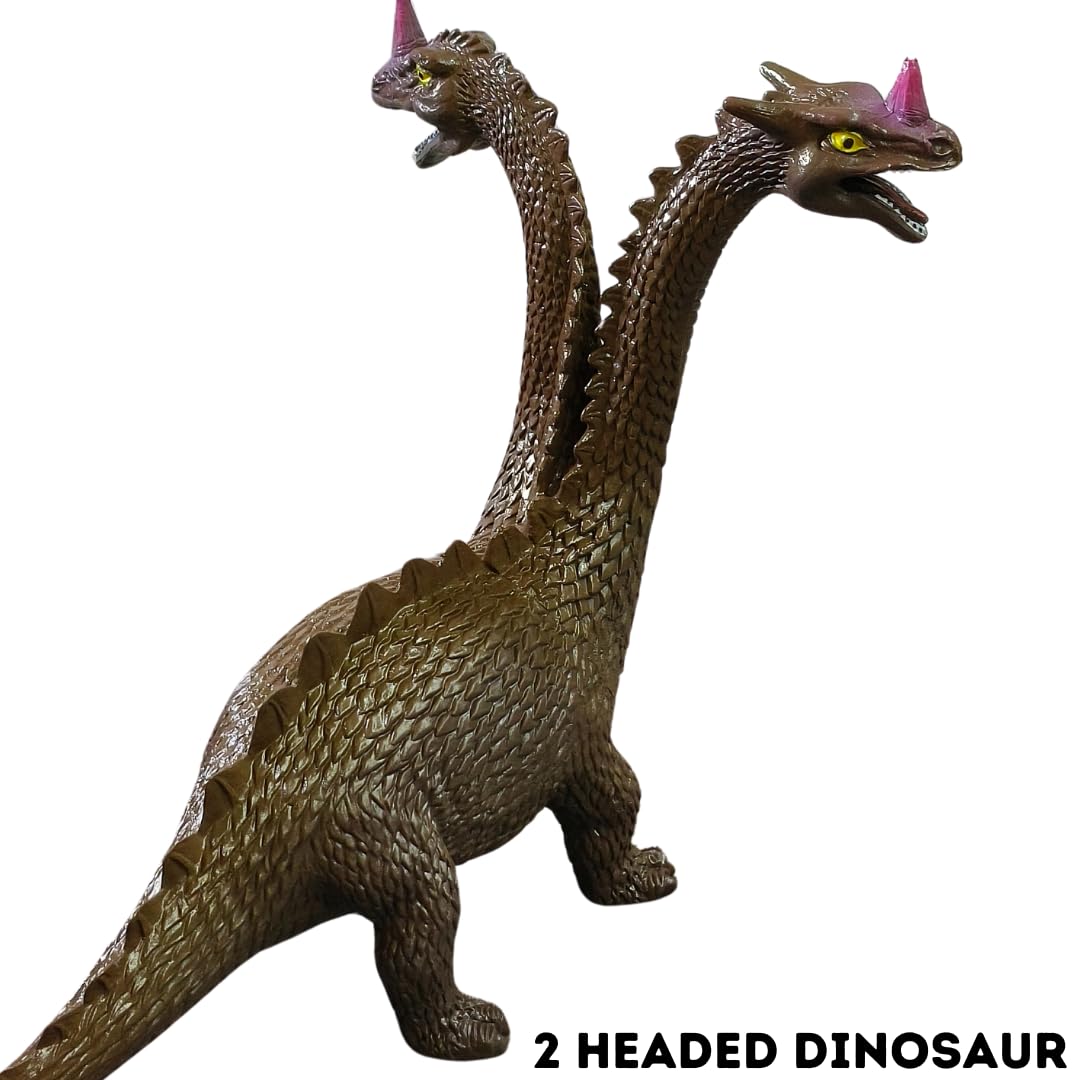 Dinosaur Toys for Kids Height-17x20CM Two Head Dinosaur Toy Action Figures | 2 Head Brown Slim