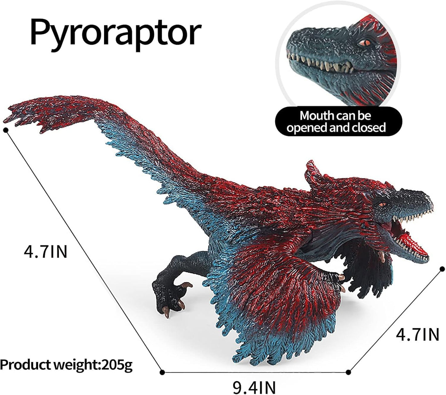 Pyroraptor Dinosaur Toys Figure Jumbo Size Width-25cm | Red Blue Feather Big