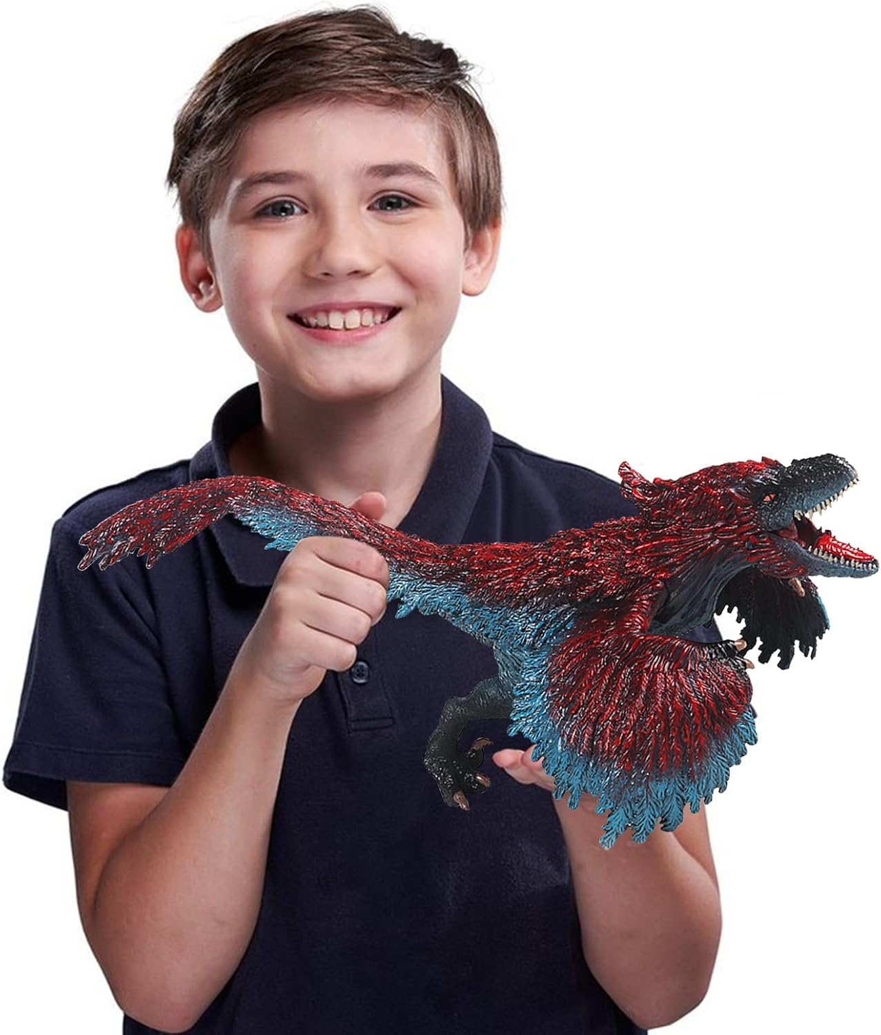 Pyroraptor Dinosaur Toys Figure Jumbo Size Width-25cm | Red Blue Feather Big