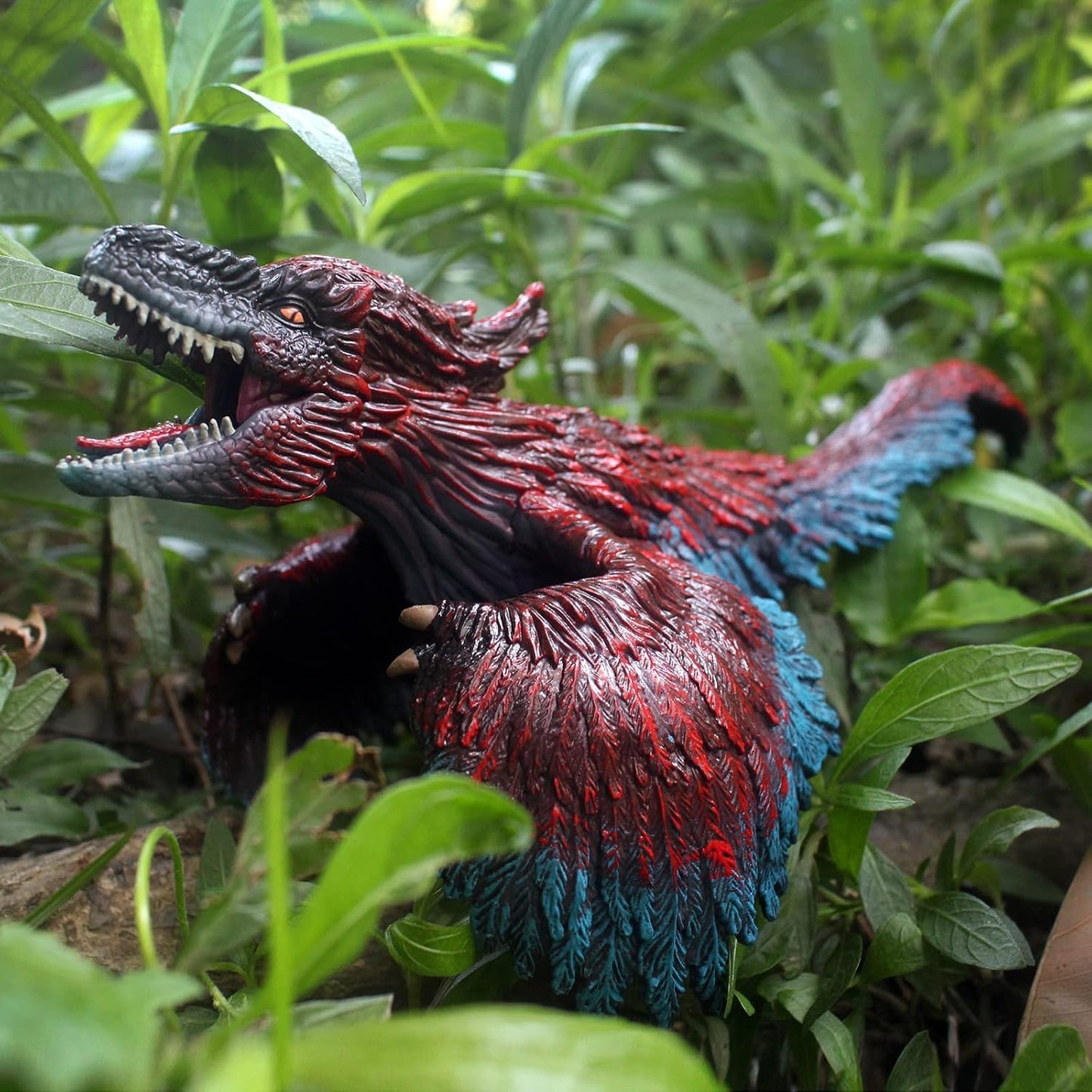 Pyroraptor Dinosaur Toys Figure Jumbo Size Width-25cm | Red Blue Feather Big