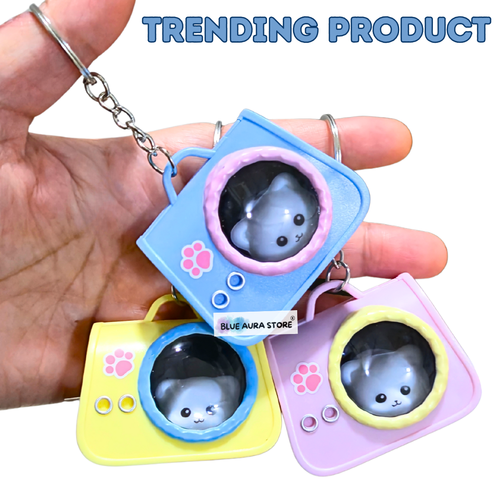 Cute Cat in Bag With Light Keychain | 1pc Random Colour
