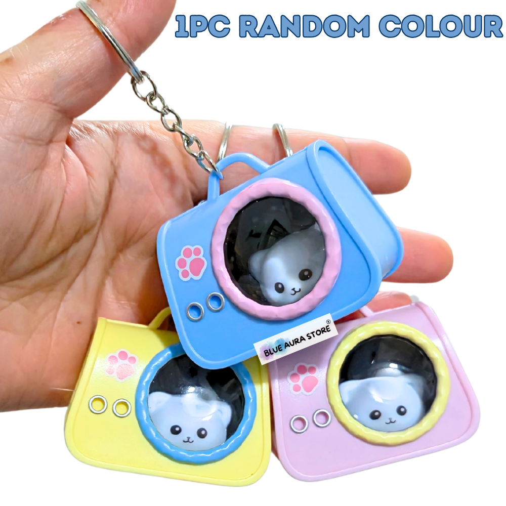 Cute Cat in Bag With Light Keychain | 1pc Random Colour