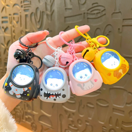 Cute Kitty In Bag Keychain With Light On / Off Button | 1pc Random Colour
