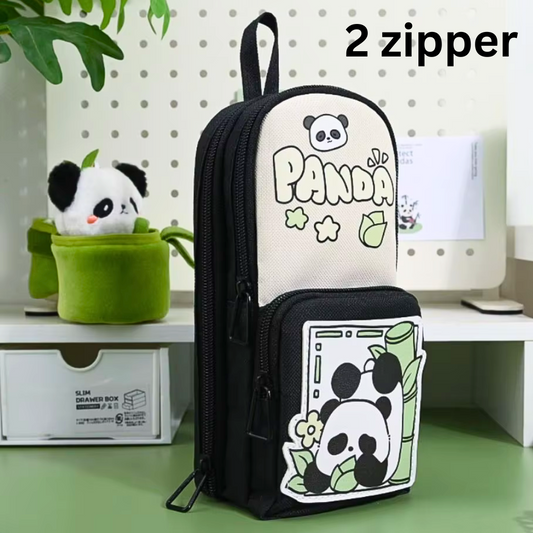 Panda Pencil Pouch for Kids Teenages Adult School Stationery Multiutility Pouch | Panda Green Black Pouch