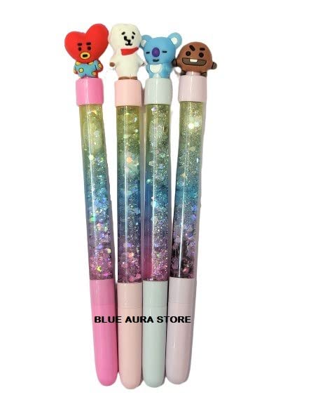 BTS Pen With Water Glitter Set of 4 For School College Office Gifting Or Collectible | Glitter Pen Tata Set