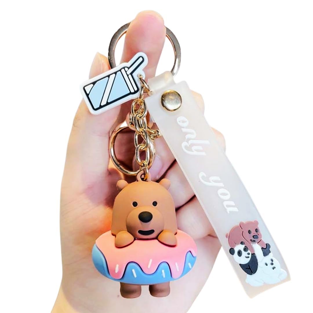 Panda Keychain With Hook & Strap | Donut Panda Brown