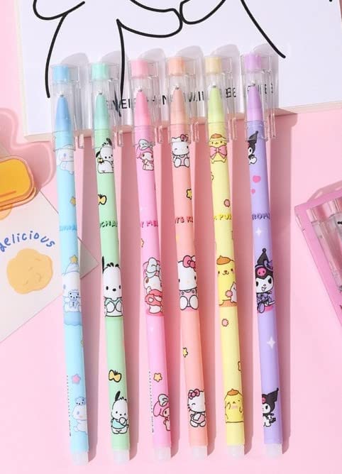 Hello Kitty Pen Set of 6 | Black Ink Gel Pen For School College Office Gifting Stationery