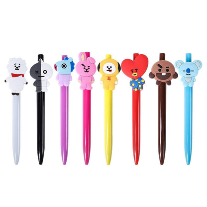 BTS Pen Set of 8 Multi color For School & College Students | bt21 Characters on cap