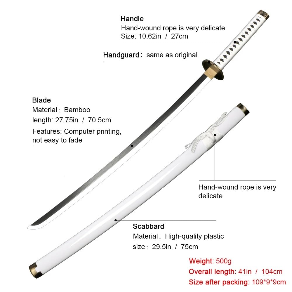 One Piece Zoro Katana Wooden Sword Toy Life Size Nichirin 104CM Bamboo Wood | White Zoro