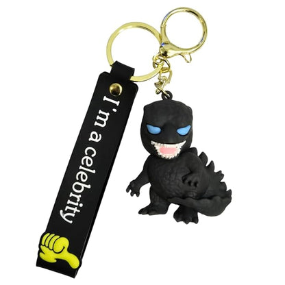 Dinosaur Keychain With Hook & Strap | Dino Black Key