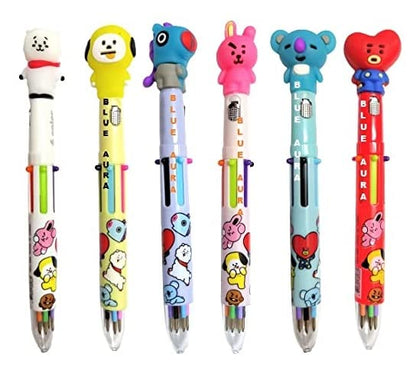 BTS Pen with Light 6 In 1 Colour Ball Set of 6 Multi color | BT21 Light