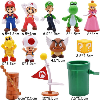 Mario Action Figures Set of 12 Figures Height - 4CM - 10CM | Mario Set of 12