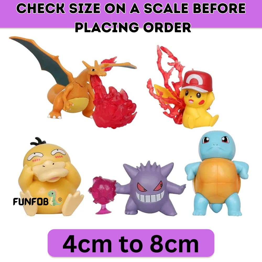 Cartoon Action Figure Pack of 5 Toy Height- 4.5cm to 7cm | Poke Purple Set