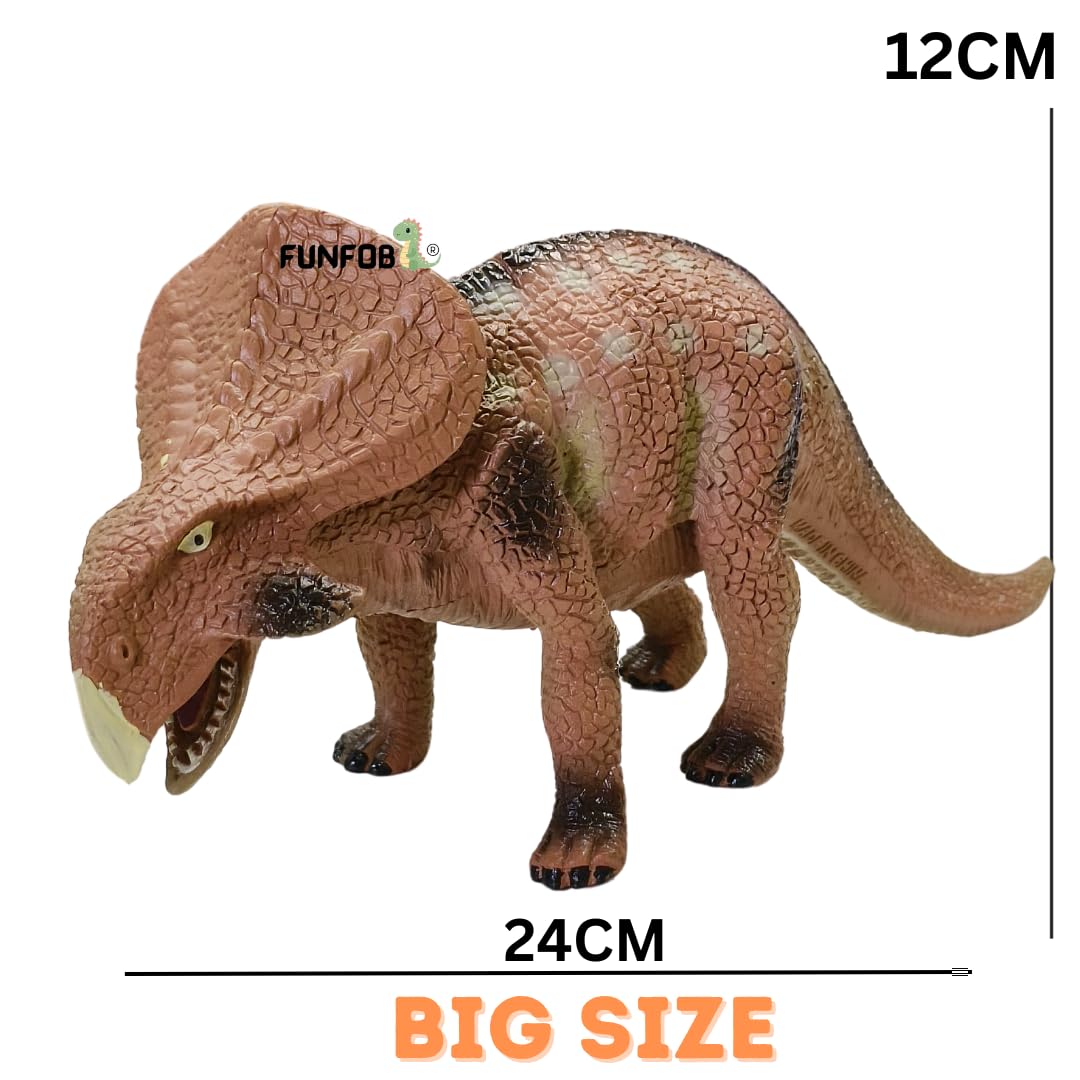 Triceratops Dinosaur Toys for Kids Height-20X12CM PVC Dinosaur Action Figures | Brown No Horn Dino BHV