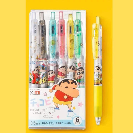 Shinchan Pen Set of 6 | Black Ink Gel Pen | For School College Office Gifting Stationery| Shinchan Pen