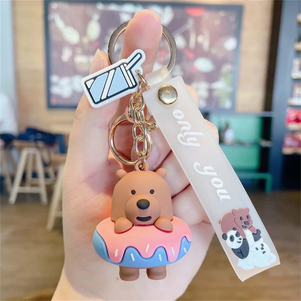 Panda Keychain With Hook & Strap | Donut Panda Brown