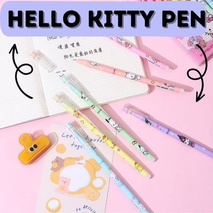 Hello Kitty Pen Set of 6 | Black Ink Gel Pen For School College Office Gifting Stationery