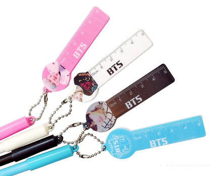 BTS Pen With Scale Attached Set of 4 For School College Office Gifting | BTS Boys Scale