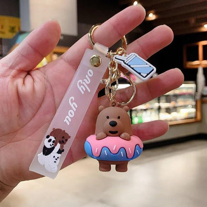 Panda Keychain With Hook & Strap | Donut Panda Brown