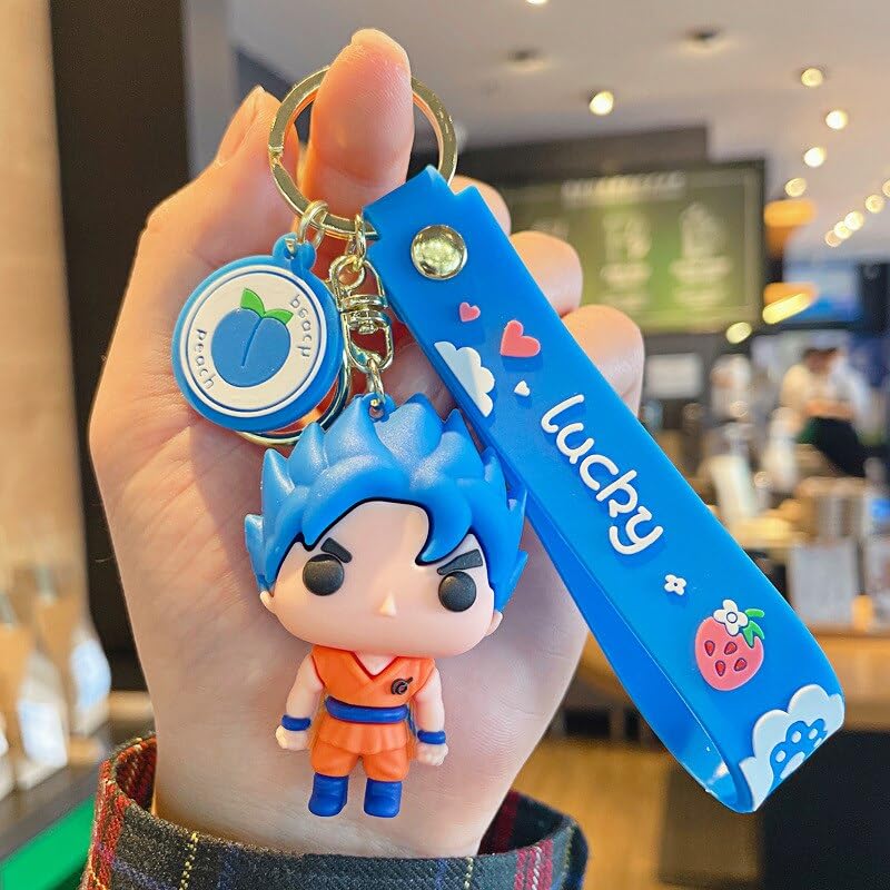 Anime Keychain with Hook & Strap | Goku P-op Keychain Blue