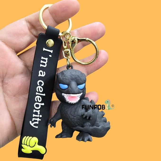 Dinosaur Keychain With Hook & Strap | Dino Black Key