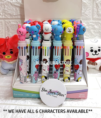 BTS Pen Pack of 6 | 10 in 1 Color Ballpoint Pen | Multicolor (0.7mm) For School Office Student | 10 in 1