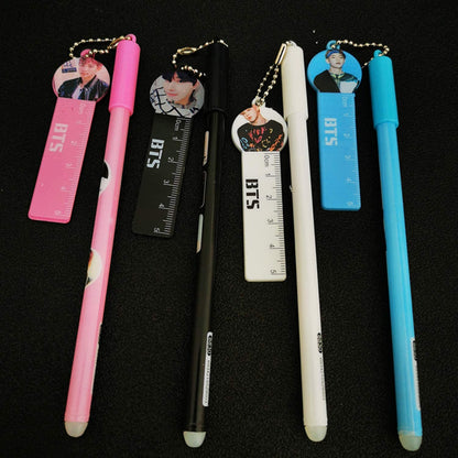 BTS Pen With Scale Attached Set of 4 For School College Office Gifting | BTS Boys Scale