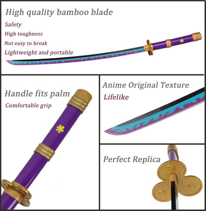 One Piece Zoro Cosplay Katana Sword Length -104cm PVC & Bamboo Material | Zoro Purple