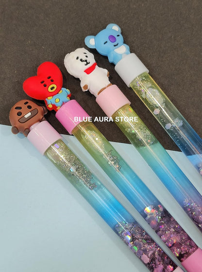 BTS Pen With Water Glitter Set of 4 For School College Office Gifting Or Collectible | Glitter Pen Tata Set