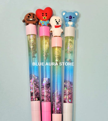 BTS Pen With Water Glitter Set of 4 For School College Office Gifting Or Collectible | Glitter Pen Tata Set