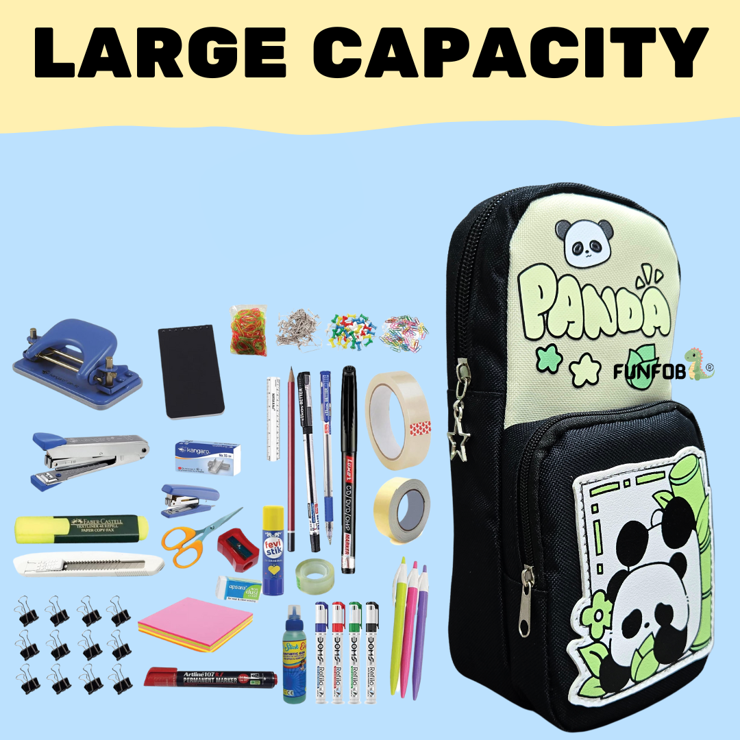 Panda Pencil Pouch for Kids Teenages Adult School Stationery Multiutility Pouch | Panda Green Black Pouch