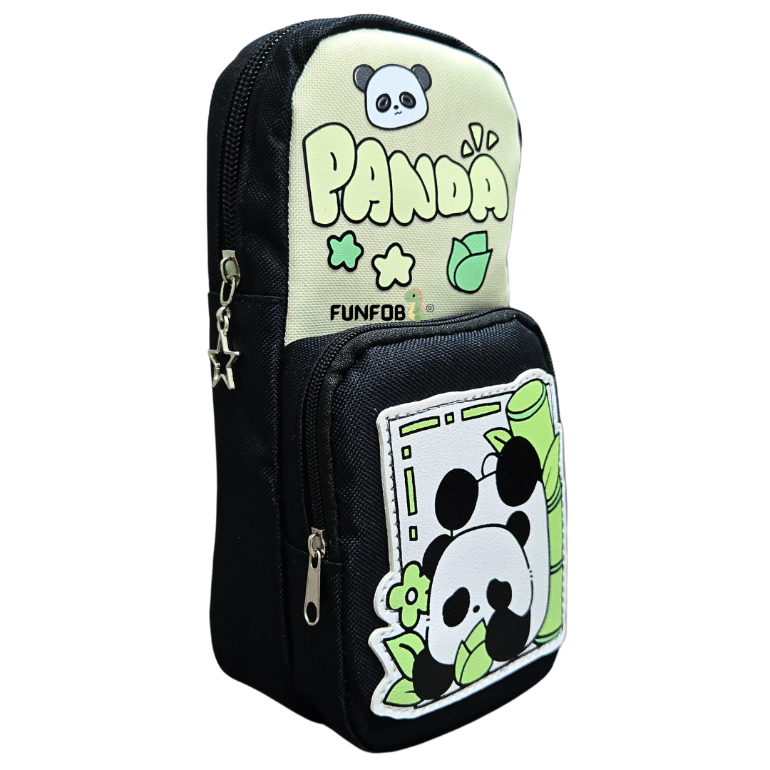 Panda Pencil Pouch for Kids Teenages Adult School Stationery Multiutility Pouch | Panda Green Black Pouch