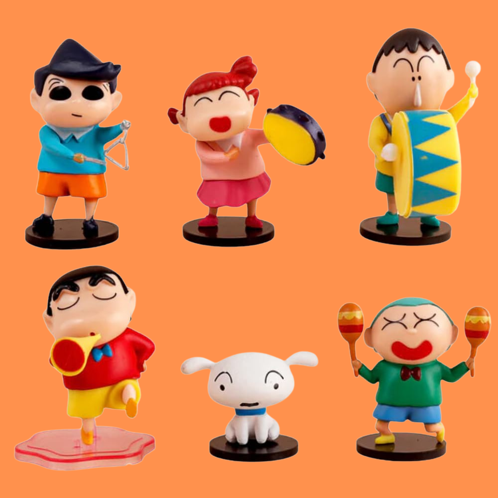 Shinchan Action Figures Set of 6 Toys Height -6cm to 7.5cm | Shinchan Friends Dancing