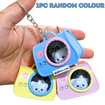 Cute Cat in Bag With Light Keychain | 1pc Random Colour